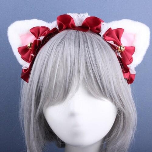Japanese Soft Girl Sweet Kawaii Lace Loli Headband Cat Ears Cosplay Lolita Anime Costume Bow Tie Bell Halloween Accessories