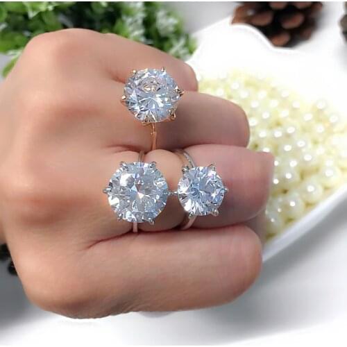 MOONROCY Wedding Rings Silver Color Cubic Zirconia Crystal Promise Womens Rings 5 Carat Bride Accessories Jewelry Dropshipping
