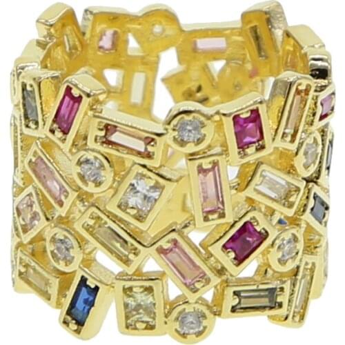 Female Big colorful Crystal Zircon Stone Ring Luxury gold color Engagement Ring Vintage Wedding Rings For Women