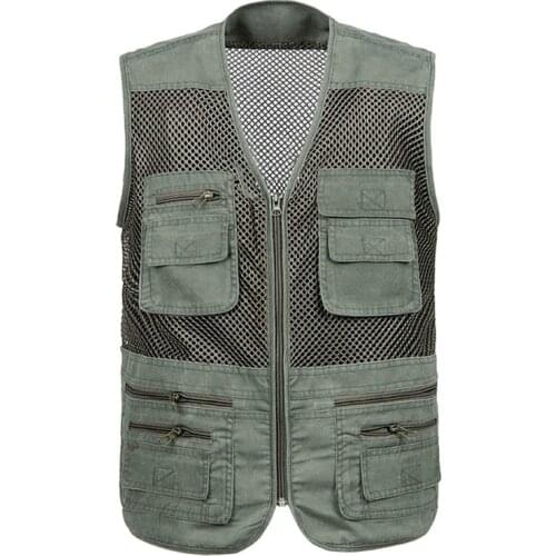 Large Size 2021 Mesh Quick-Drying Vests Male with Many Pockets Mens Breathable Multi-pocket Fishing Vest Work Sleeveless Jacket