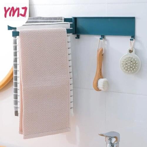 1Pc Bathroom Towel Bar Rack Bathroom Shelves Rotating Towel Holder Wall Mounted Towel Hanger Swivel Rack Bathroom Accessories