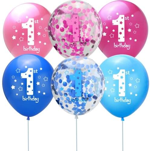 10pcs Pink 1st Birthday Balloon One 1 Year Old First Happy Birthday Party Decoration Latex Ballons Globos Baby Shower Girl Favor