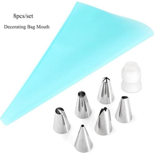 8pcs/set Cream Pastry Bag+Stainless Steel Decorating Nozzle + Converter Kit Decorating Bag Nozzles Kitchen Baking DIY Cake Tools