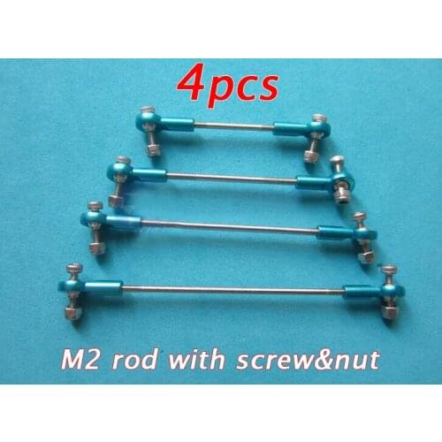 Free Shipping 4PCS M2 Steering Rod With Ball Ends 2mm Push Rod Link Length 25/35/45/55/65/75/85/95/100/110/120/130/140mm