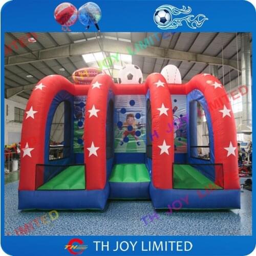 Free Shipping!5x3m High Quality Inflatable Ball Game Easy Stall Funny and Exciting 3 Sports Game Football baseball Rugby Game