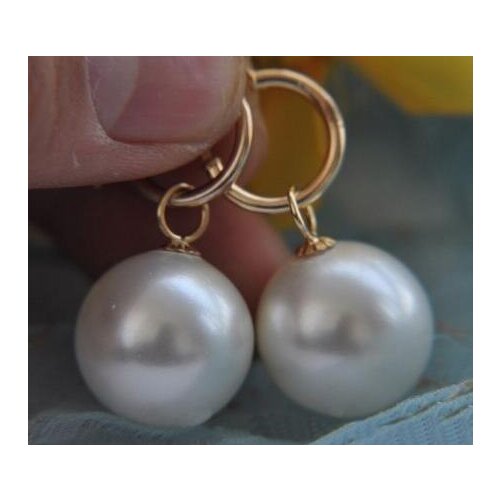 Free shipping luxury Noble jewelry 13-14mm natural Australian south seas white pearl earrings yellow