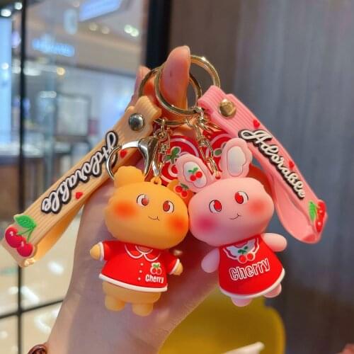 Cartoon Epoxy Cherry Bear Bunny Keychain Creative Couple Keychain Pendant Gift