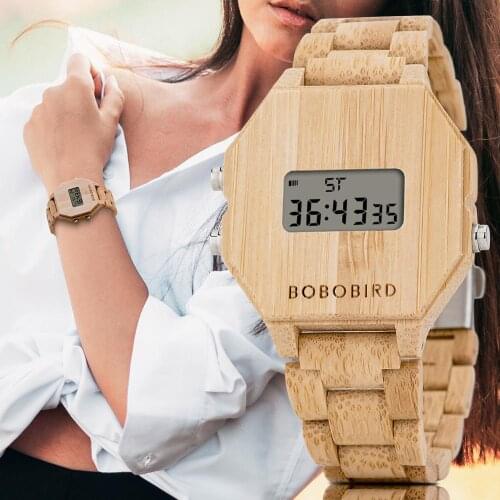 BOBO BIRD Bamboo Wood Digital Watch Women Fashion Style Sport Wristwatch Auto Date Timepiece Gentry Customized Gift часы женские