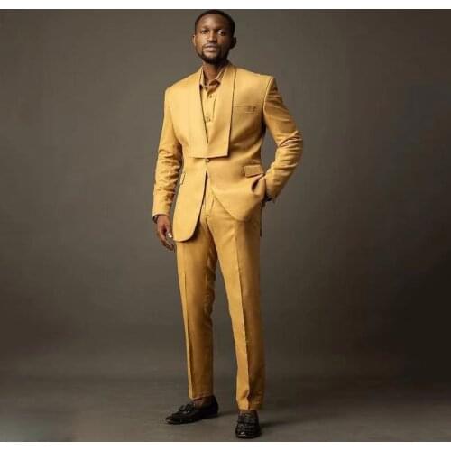 Business Yellow 2 Piece Wedding Tuexdos Formal Prom Suit Party Blazer (Jacket+Pants) Chic Streetwear Custom Made Single Breasted