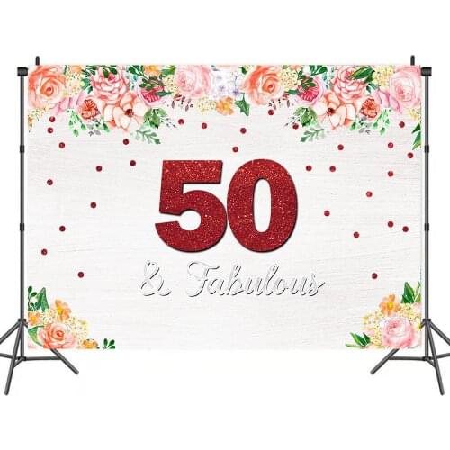 Happy 50th Birthday Beautiful Flowers Fabulous Backdrops Photo Background House Decorations for Mom Photography Props