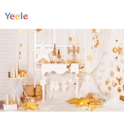 Christmas Decor Gold Star Curtain Brick Wall Wood Floor Backdrop Photography Custom Photographic Background For Photo Studio