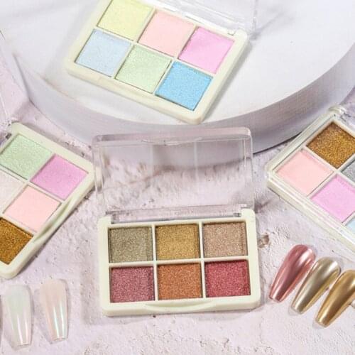 G99E 6 Colors Solid Aurora Nail Powder Glitter Mirror Pigment Nail Art Decorations Manicure Powder