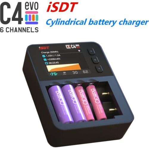ISDT C4 EVO Smart Battery Charger with Type-C QC3.0 Output for AA AAA Li-ion Battery with IPS Display Screen and Fire Prevention