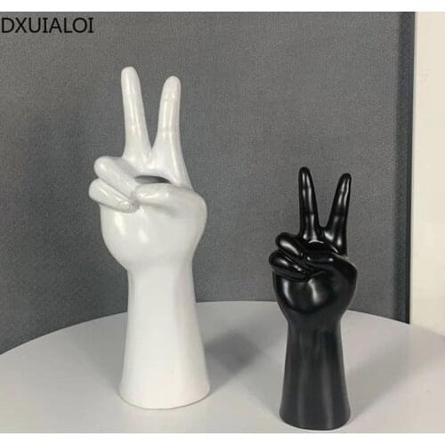 DXUIALOI Nordic Abstract Gesture Ceramic Dried Flower Vase Creative Flower Arrangement Vase Living Room Desktop Home Decoration