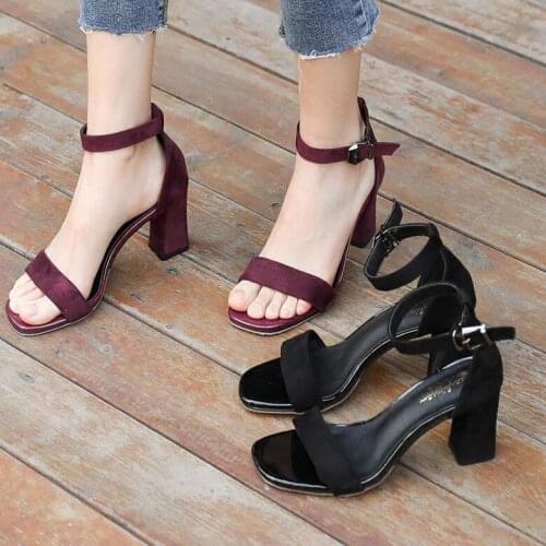 Sandal girl summer 2021 new thick-heeled Black Student open-toed buckle Roman high heel girl