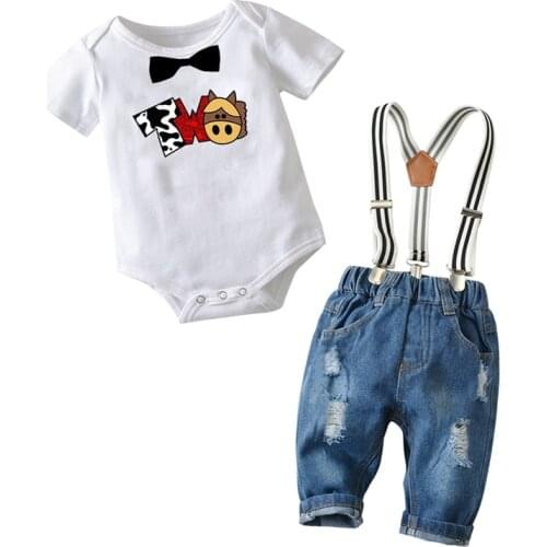 Baby Boy Summer Clothes 2021 Newborn Infant Cartoon Jean Pants+Romper Party Birthday Boy Baby Clothing Set Party Kids Outfits