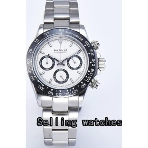 New arrive 39mm PARNIS white dial quartz mens watch solid case full Chronograph
