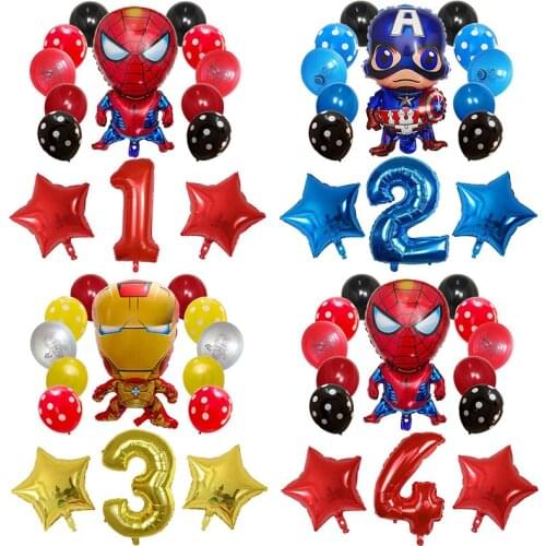 14pcs Superhero Spider Iron Man Foil Balloons Set Avenger 30inch Number Globos Happy Birthday Party Decorations Kids Toys Gift