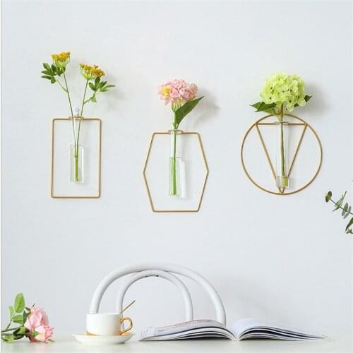 Wall Hanging Glass Test Tube Vase Clear Hydroponic Pot Container Flower Bottle Shop Home Decoration ornament Gift Free punch