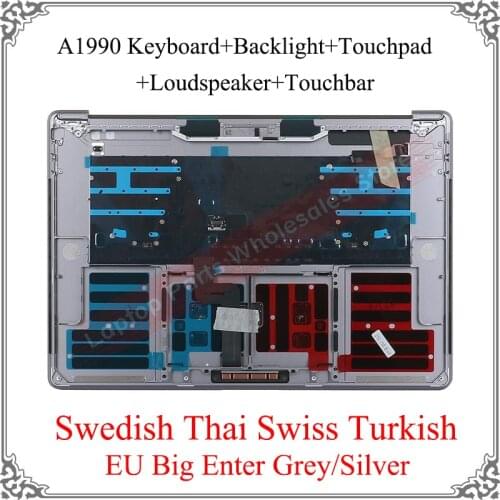 Original New Silver Grey Swedish Thai Swiss Turkish For Macbook Pro A1990 Top Case Keyboard Trackpad Loudspeaker For Touch Bar
