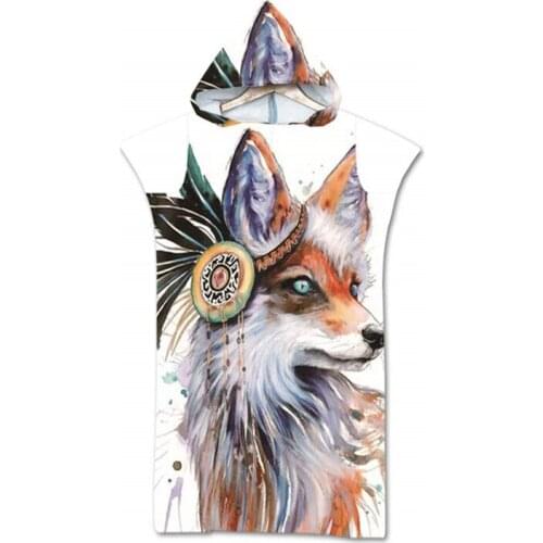 3D Wolf Printing Hooded Towels Parent-child Wearable Bath Towel For Adults Printed Travel Sport Microfiber Beach Towel Shawls