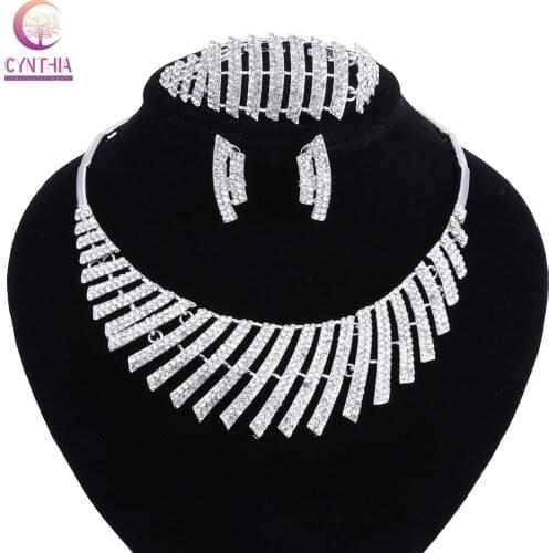 Luxury Maxi Women Bijoux Gold/Silver Color Jewelry Crystal Statement Necklaces Collar Choker Jewelry Set Bangle Earring Ring