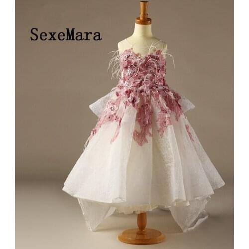 Luxury Flower Girl Dresses Appliques Ruffles Sheer Neck Little Princess Pageant Gown Communion Dress Custom Made