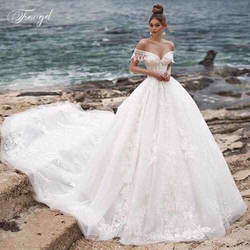 Traugel Sexy Backless Baot Neck Lace Vintage Wedding Dresses Luxury Applique Beaded Zipper Cathedral Train A Line Bridal Gowns