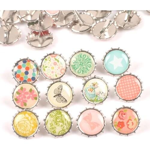 Mixed Pattern Round Metal brads scrapbooking embellishment For DIY Craft Accessories home Decoration 20pcs 15x10.9mm c2579