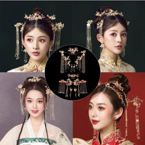 Bride Retro Chinese Style Hair Accessories Tassel Wedding Bridal Hair Accessories Earrings Set Hanfu Full Set Of Accessories