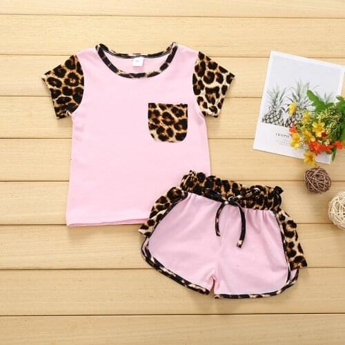 Toddler Kid Baby Girl Short Sleeve Leopard Tops Shirt Patchwork Bowknot Short Pants Outfit Clothes Set baby girl clothes