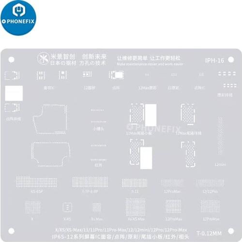 MJ iPH-6 Rework Repair BGA Reballing Stencil For iPhone 6S-12 Series Screen IC Face ID/Dot Projector/True Tone/USB Charging IC