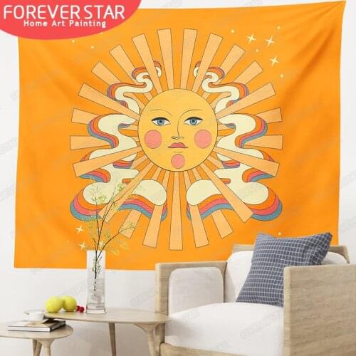 Vintage Sun Tapestry Wall Hanging 80S Rainbow Decor Fabric Home Bedroom Decoration Vintage Hippie Background Cloth Wall Covering