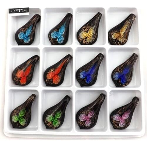 High Quality All Glass Work Unique Handmade Long Drop 3D Flower Design Glass Pendants 12pcs/lot