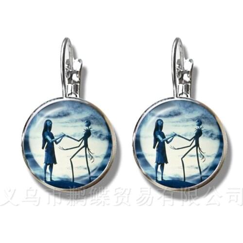 The Nightmare Before Christmas Glass Dome Earrings Women Girls Silver Plated Stud Earrings Jewellery Accessories Xmas Gift
