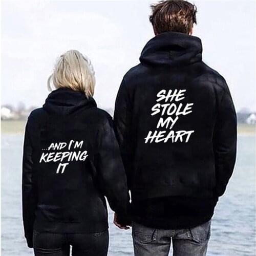 Women Letter Print Sweatshirts Letter Couple Hoodies Pullover Men Hoodied Tops SHE STOLE MY HEAR AND I'M KEEPING IT
