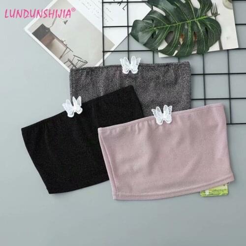 LUNDUNSHIJIA Sparkling Butterfly Decoration Tube Top Women Strapless Bandeau Top Streetwear Crop Top Summer Fashion Sexy Tops