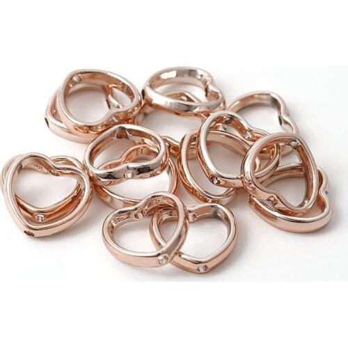 100Pcs/lot 15x15mm Sliver Rose Gold Color Hollow Heart Pendant 2 perforation Floating Charms For DIY Necklace Jewelry Making
