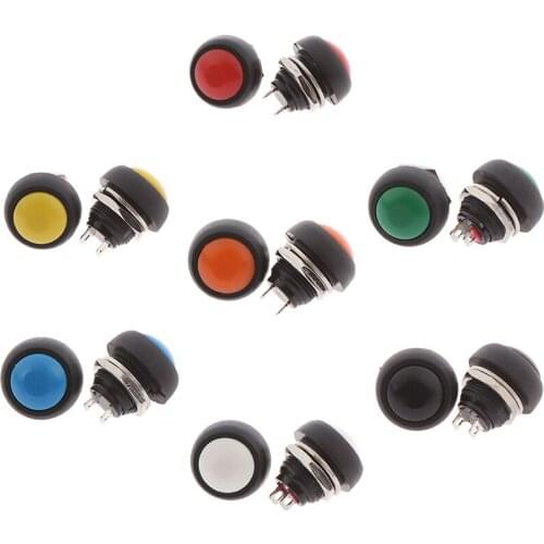 2Pcs/lot Non-locking 2Pin Switch Waterproof Momentary Push Button Switch Reset 12mm