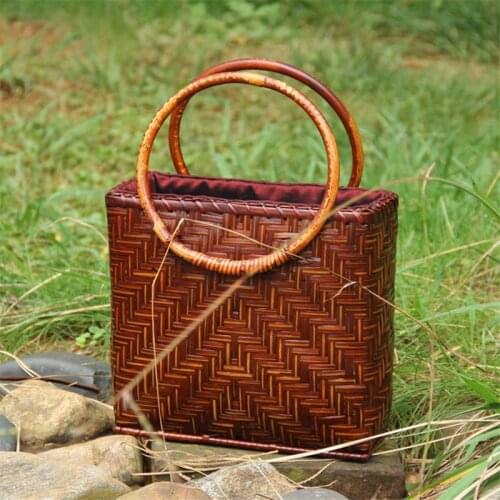 21x18CM Thai Retro Handmade Woven Bag Tea Man Handbag Bamboo Bag Tea Ceremony Portable Tea Set Storage Bag a6107