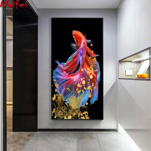 5d Diamond Painting Full Square Living Room Porch Version Colorful Golden Carp Point Diamond Cross Stitch Diamond Embroidery