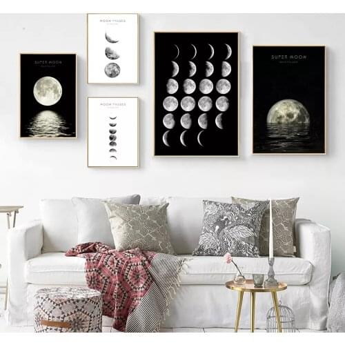 Abstract Minimalist Black and White Canvas Wall Art Moon Phase Decor Posters & Prints Nordic Pictures Modern Painting