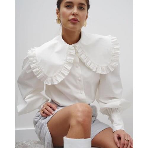 BBK 2021 Spring Women Long Puff Sleeve Blouse Doll Collar Kawaii Vintage White Black Shirts Girls Casual Tops Vestidos Ins Hot O