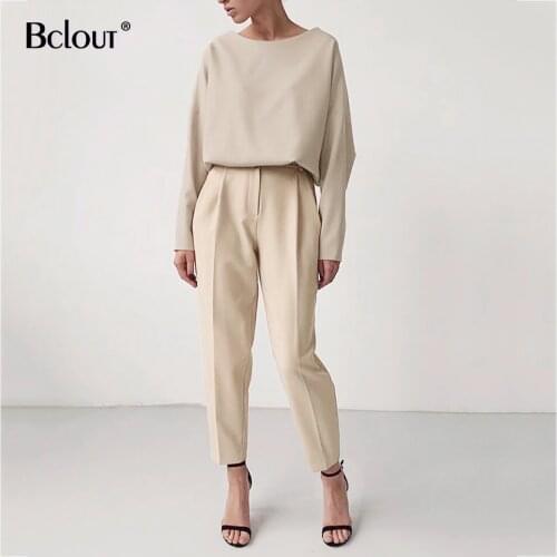 Polyester Slim High Waist Pants Woman Clothes 2019 Spring Autumn Solid Khaki Office Buttons Solid Trousers Mujer Streetwear