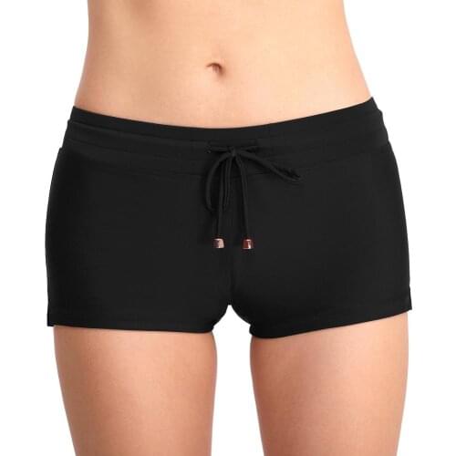 Black Womens Sport Shorts Swimwear Vintage Low Waist Two-Piece Separate Triangle Pleated Swim shorts
