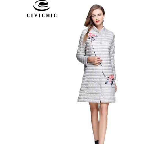 CIVICHIC Top Grade Woman Hand Painted Light Down Jacket Vintage Flower Long Winter Warm Coat Mid Long Slim Eiderdown Wear DC546