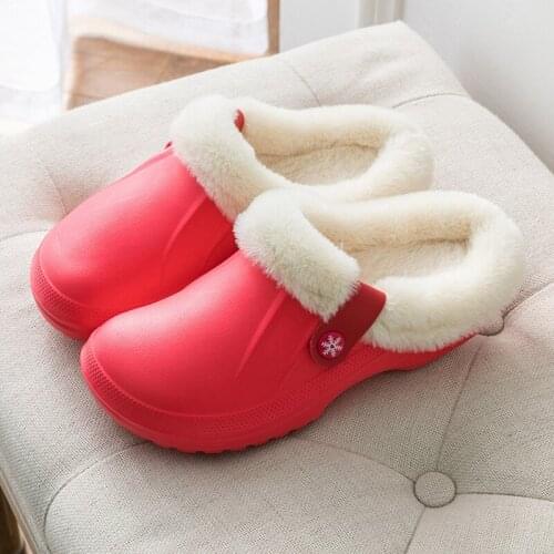 Indoor Home Slippers Women&Men With Fur Winter Slippers Keep Warm Shoes Woman Black Gray Waterproof Unsiex Non-Slip Slippers