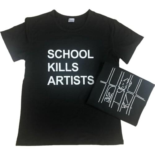 School Kills Artists Double Funny Letter T-Shirt School Slogan Grunge 90s youth cool tops aesthetic kills quote art shirts tees