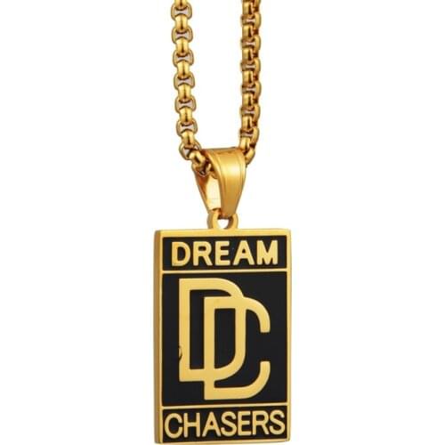 Hot Dream Chaser Pendant Necklace Hip Hop Gold Colors Stainless Steel DC necklace for Men Women Jewelry
