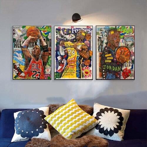 Graffiti Wall Art Famous Basketball Star Canvas Paintings on The Wall Art Street Posters and Prints for Home Cuadros Decor